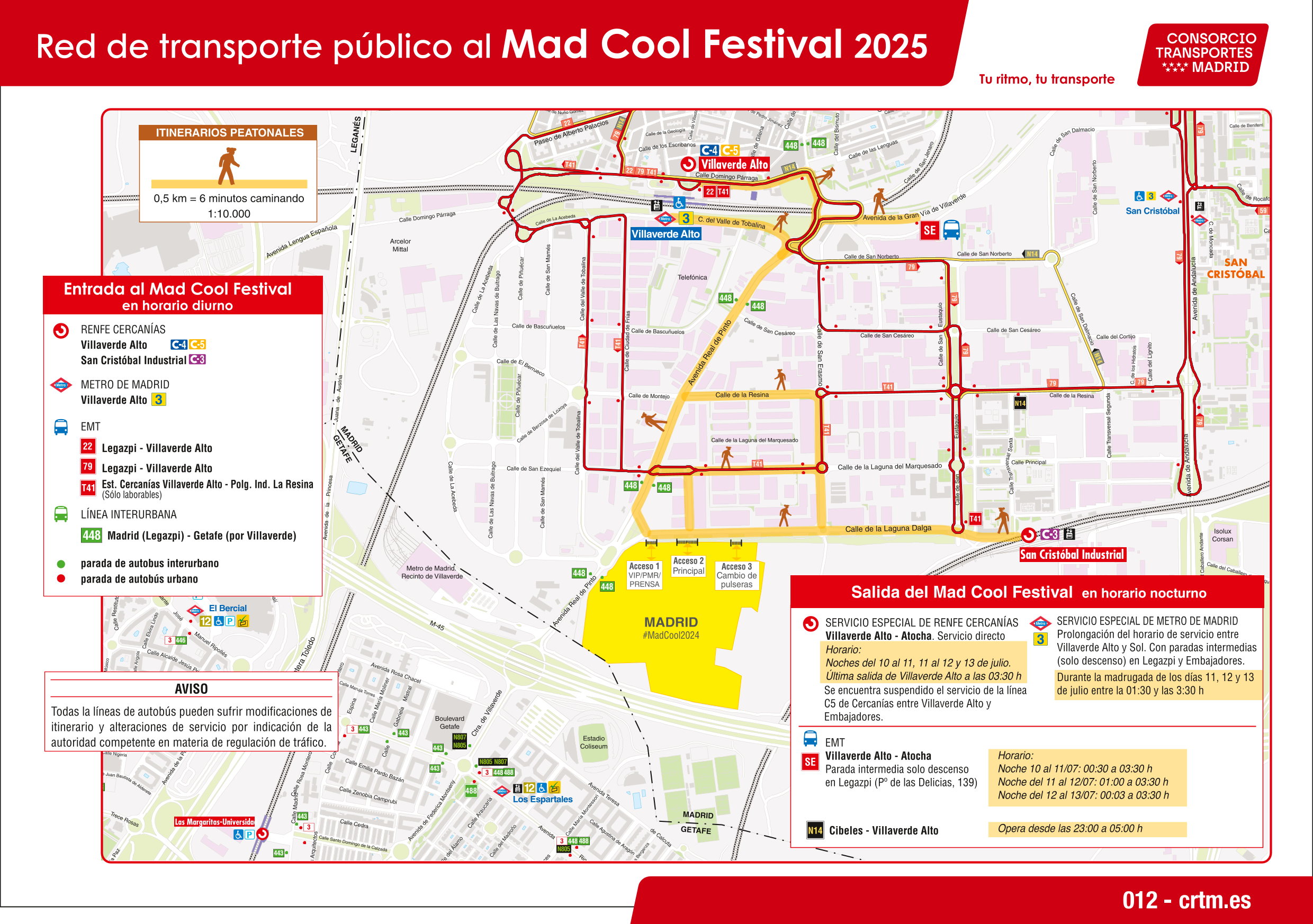 Plano de la red de transporte público al Mad Cool 2025