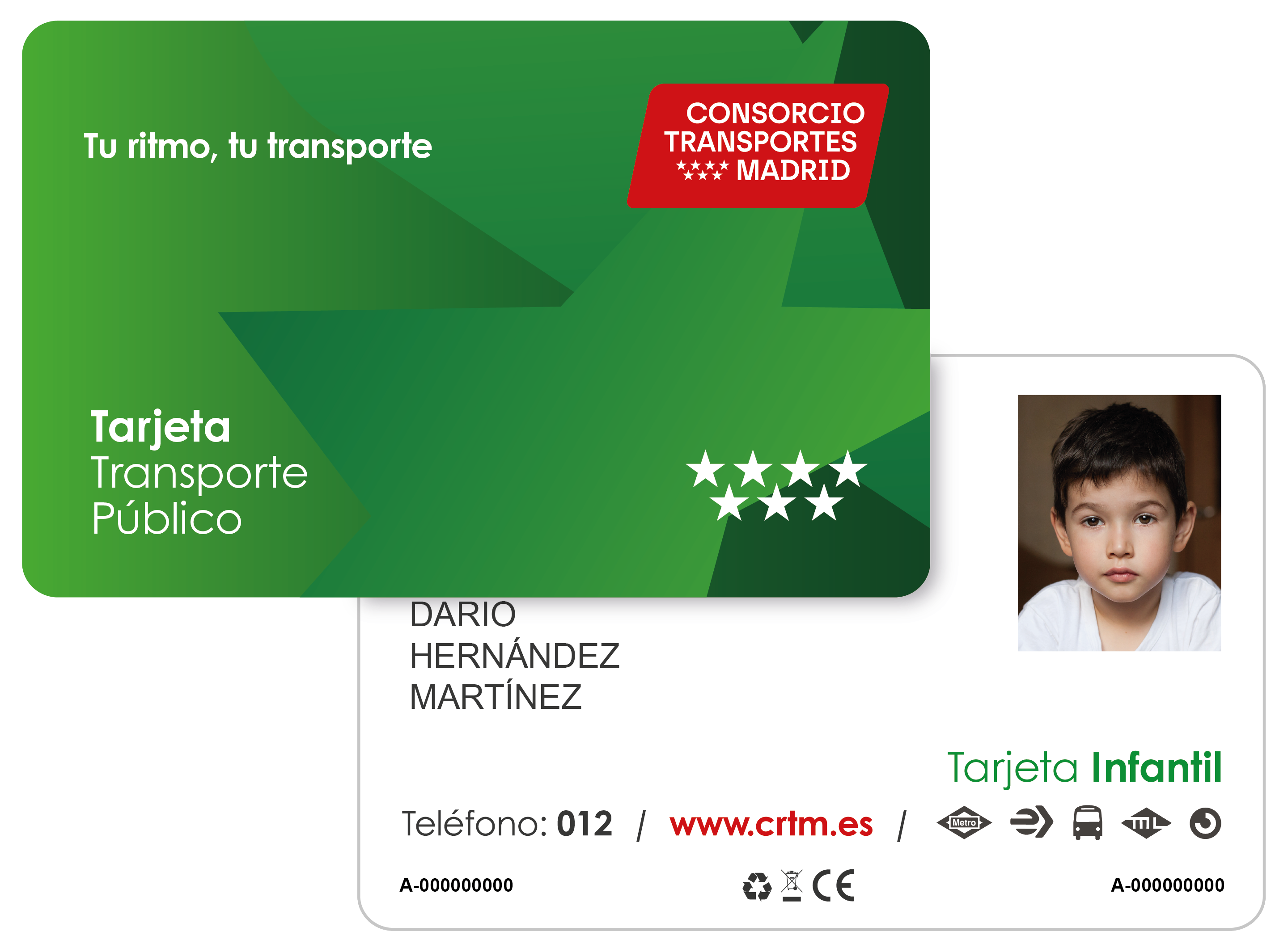 Imagen de la Tarjeta Transporte Público Infantil por ambas caras