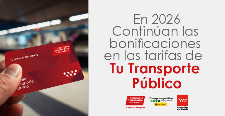 Las tarifas del transporte púbico madrileño continúan bonificadas durante 2026