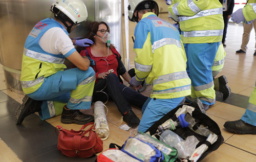 Simulacro de emergencia por incendio en la estación de Estadio Metropolitano, dentro del Plan de Autoprotección del suburbano