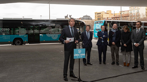 Ángel Garrido en la presentación de la línea que conecta Moncloa y Atocha a través de Gran Vía