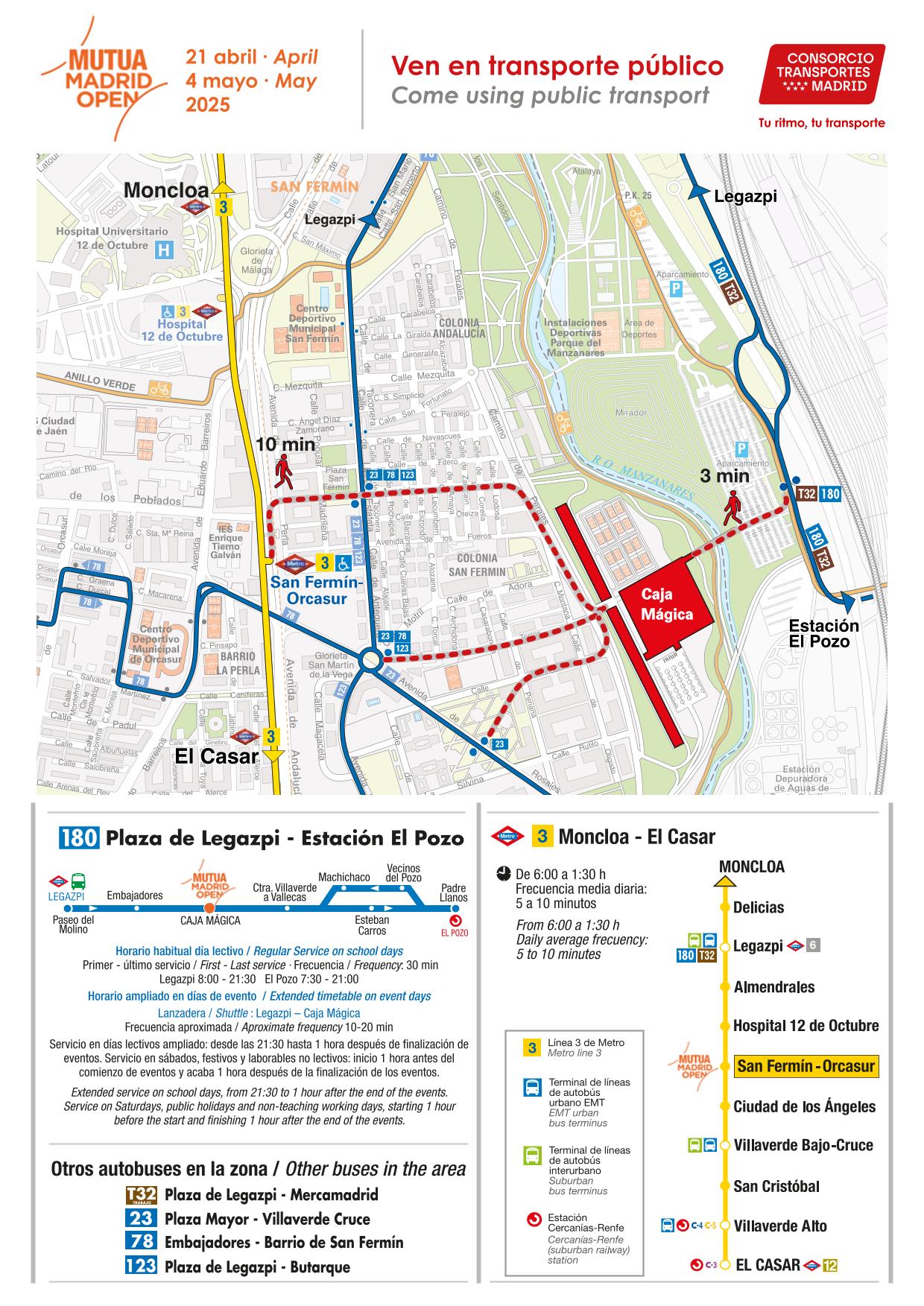 Ven en transporte público al Mutua Madrid Open de 2025 (plano)