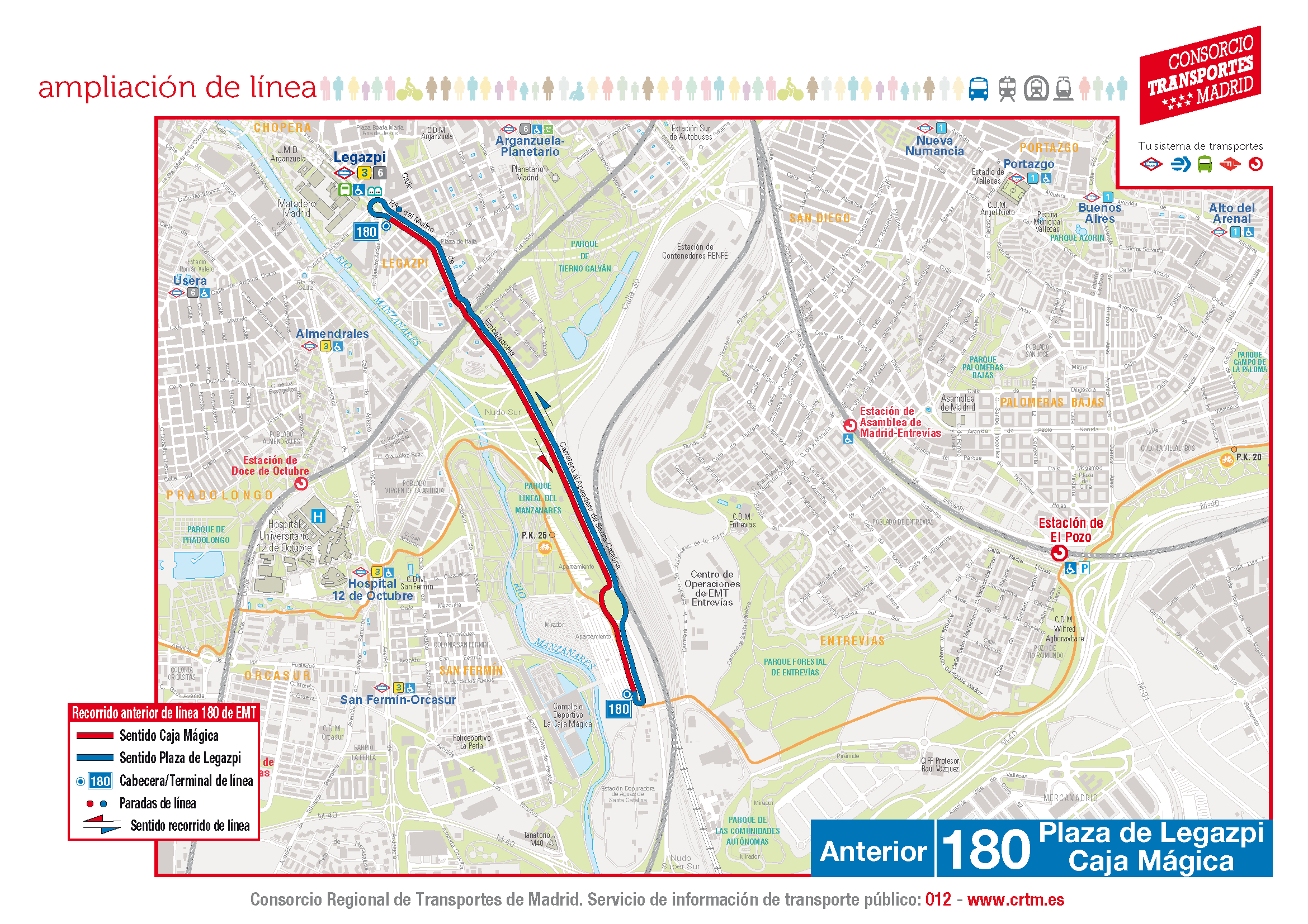 Plano del anterior itinerario de la línea 180 de la EMT