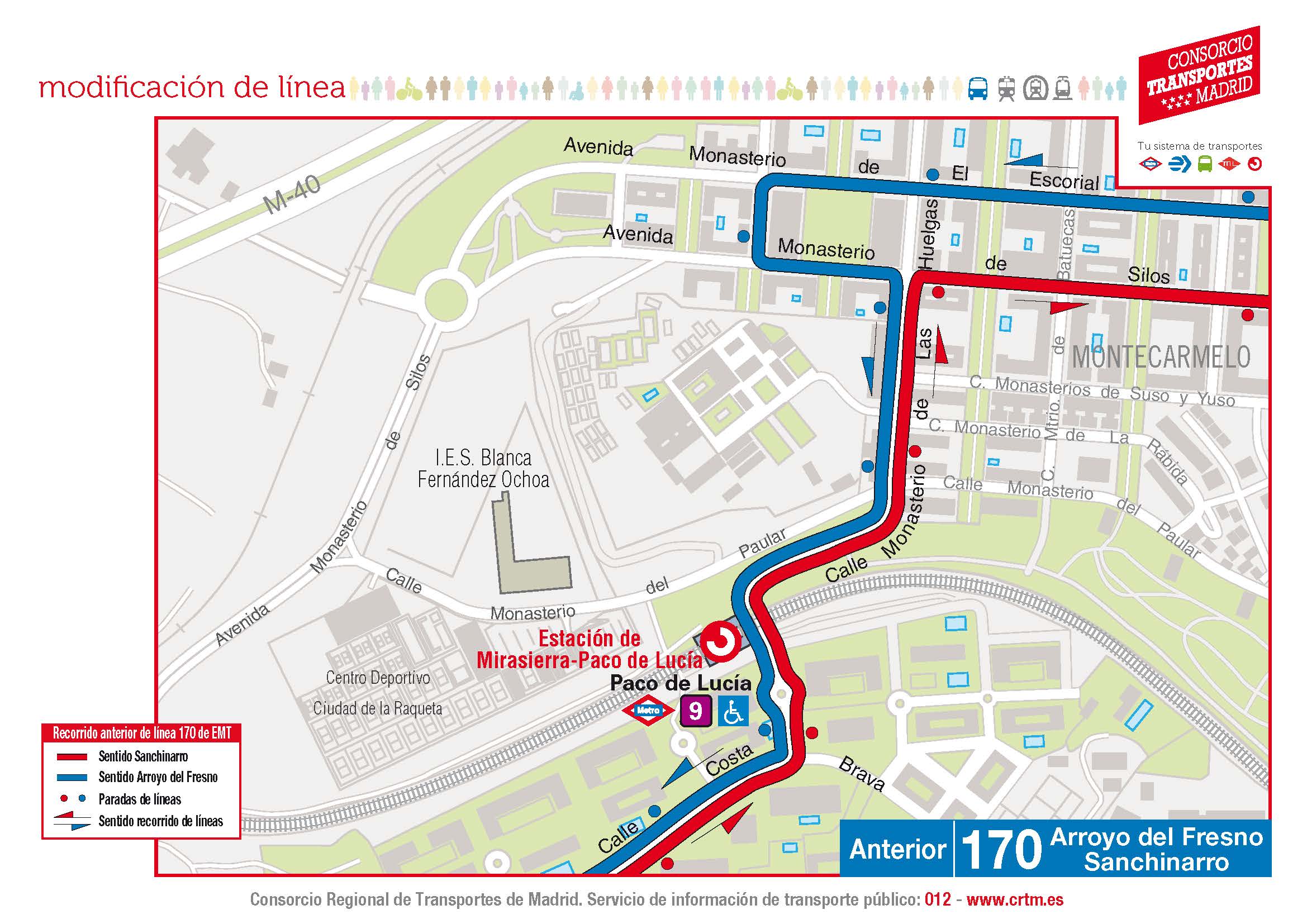 Recorrido anterior de la línea 170 EMT Montecarmelo