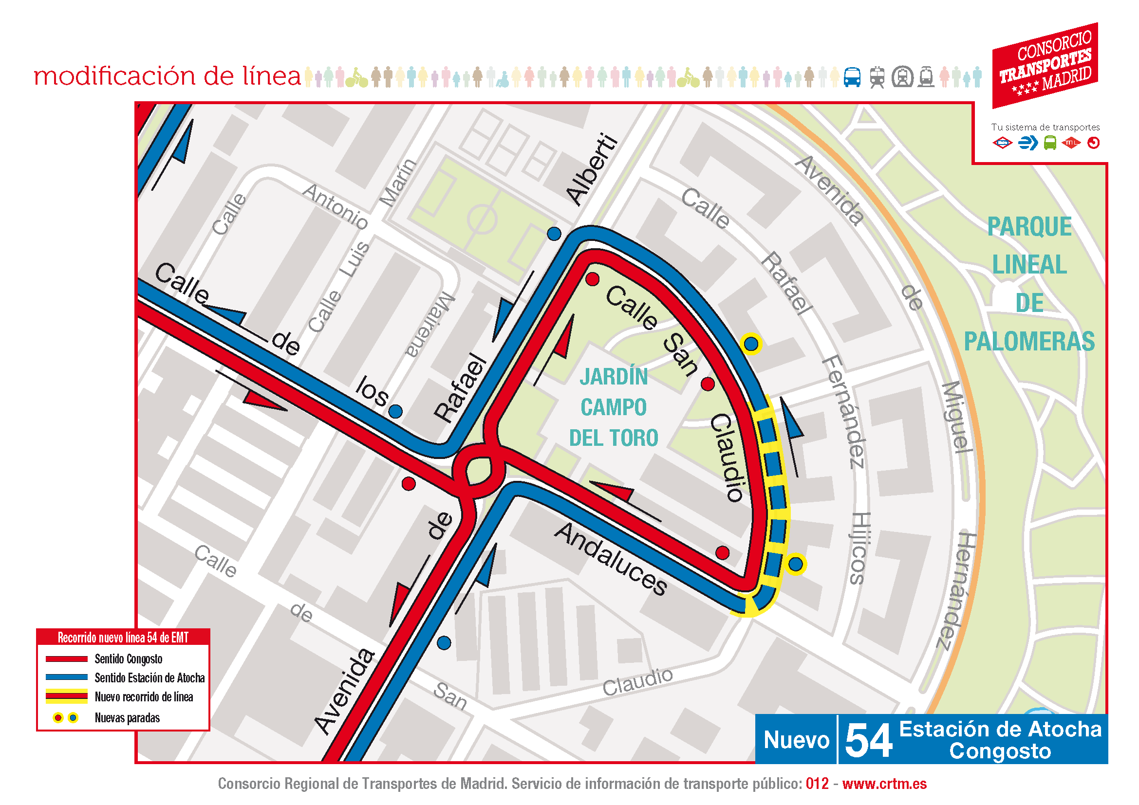 Nuevo itinerario de la línea 54 EMT