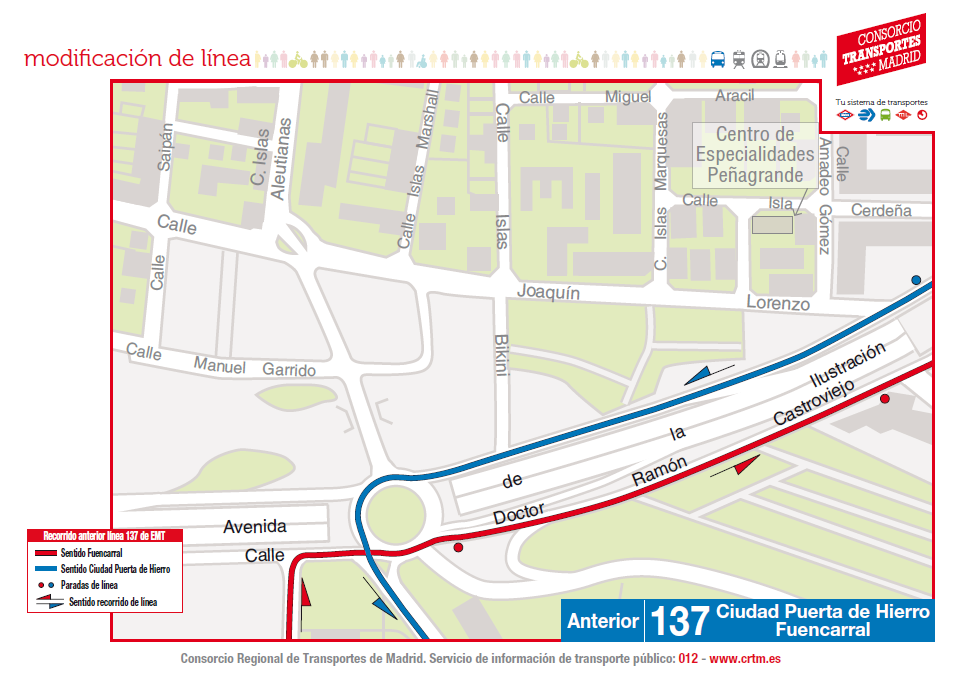 Plano del recorrido anterior de la línea 137 de la EMT