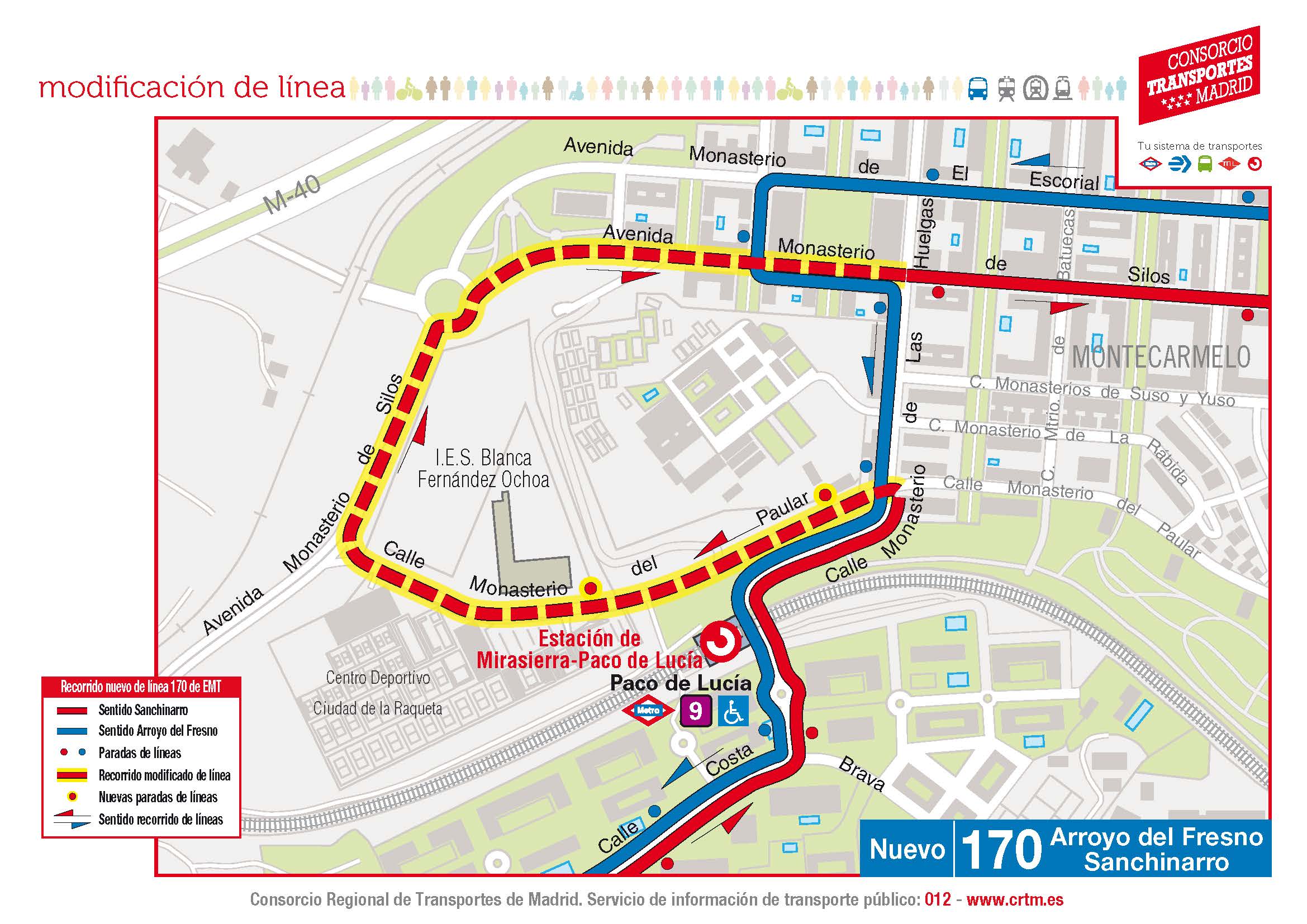 Nuevo recorrido de la línea 170 EMT Montecarmelo