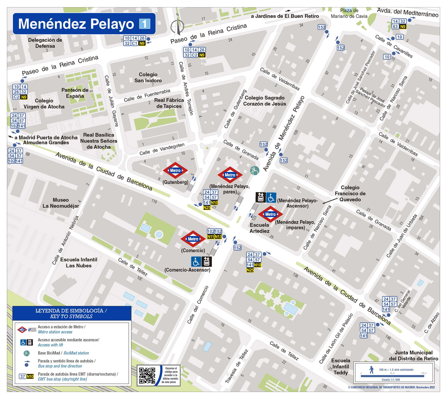 Plano zonal de la estación de Metro Menéndez Pelayo