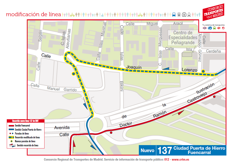 Plano del nuevo recorrido de la línea 137 de la EMT