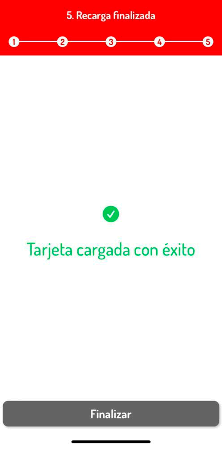 Paso 11. Pantalla en la que se indica que la recarga se ha realizado correctamente.