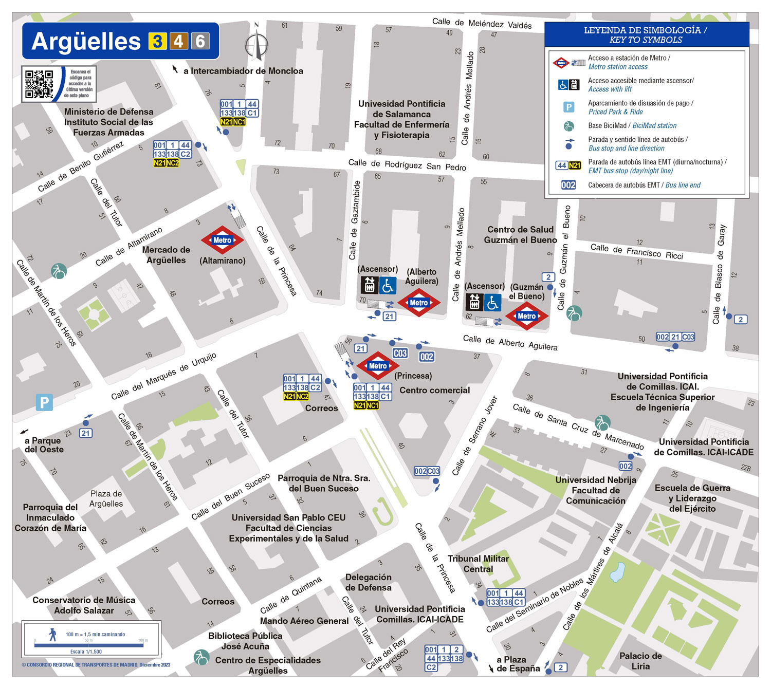 Plano zonal de la estación de Metro de Argüelles