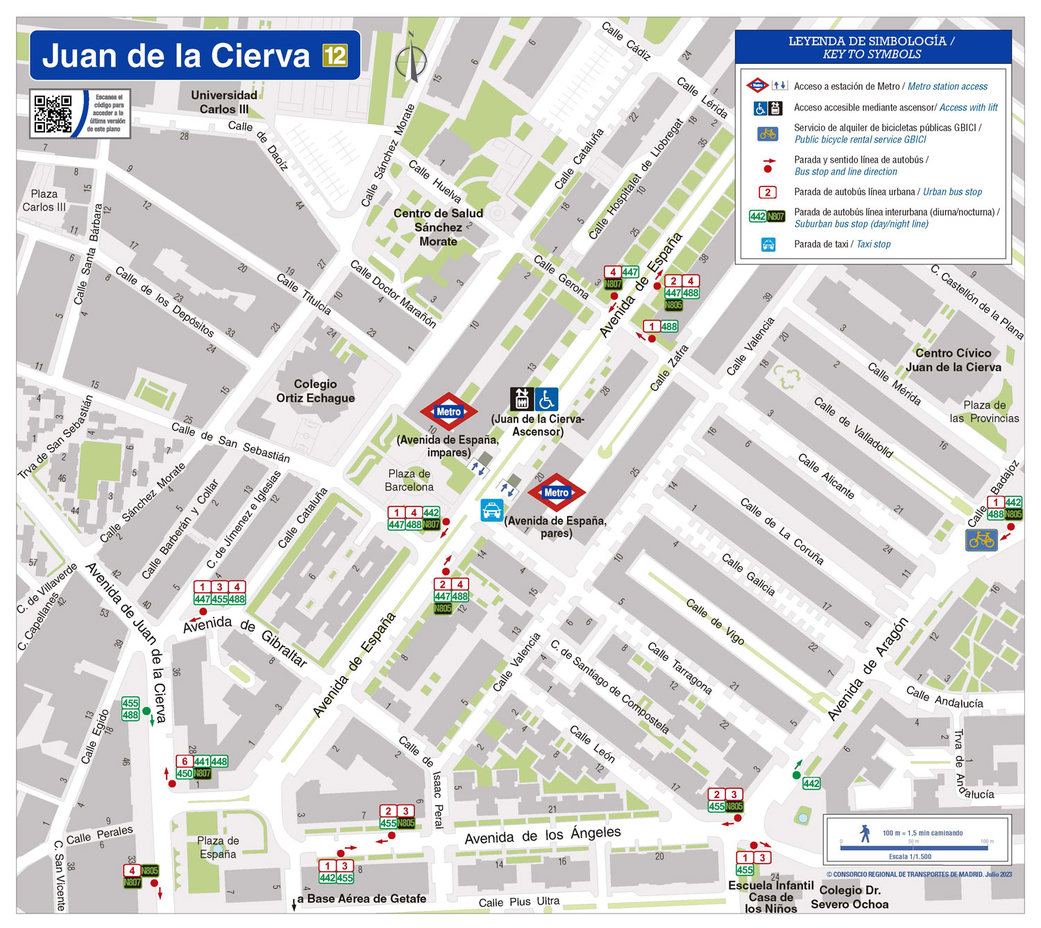 Plano zonal de la estación de Metro Juan de la Cierva