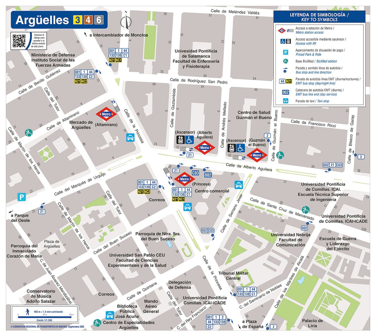 Plano zonal metro Arguelles