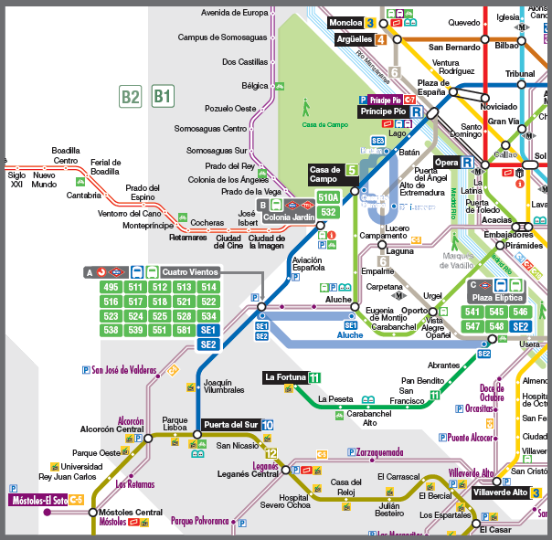 Mapa de las alternativas en transporte público durante las obras de soterramiento de la A5