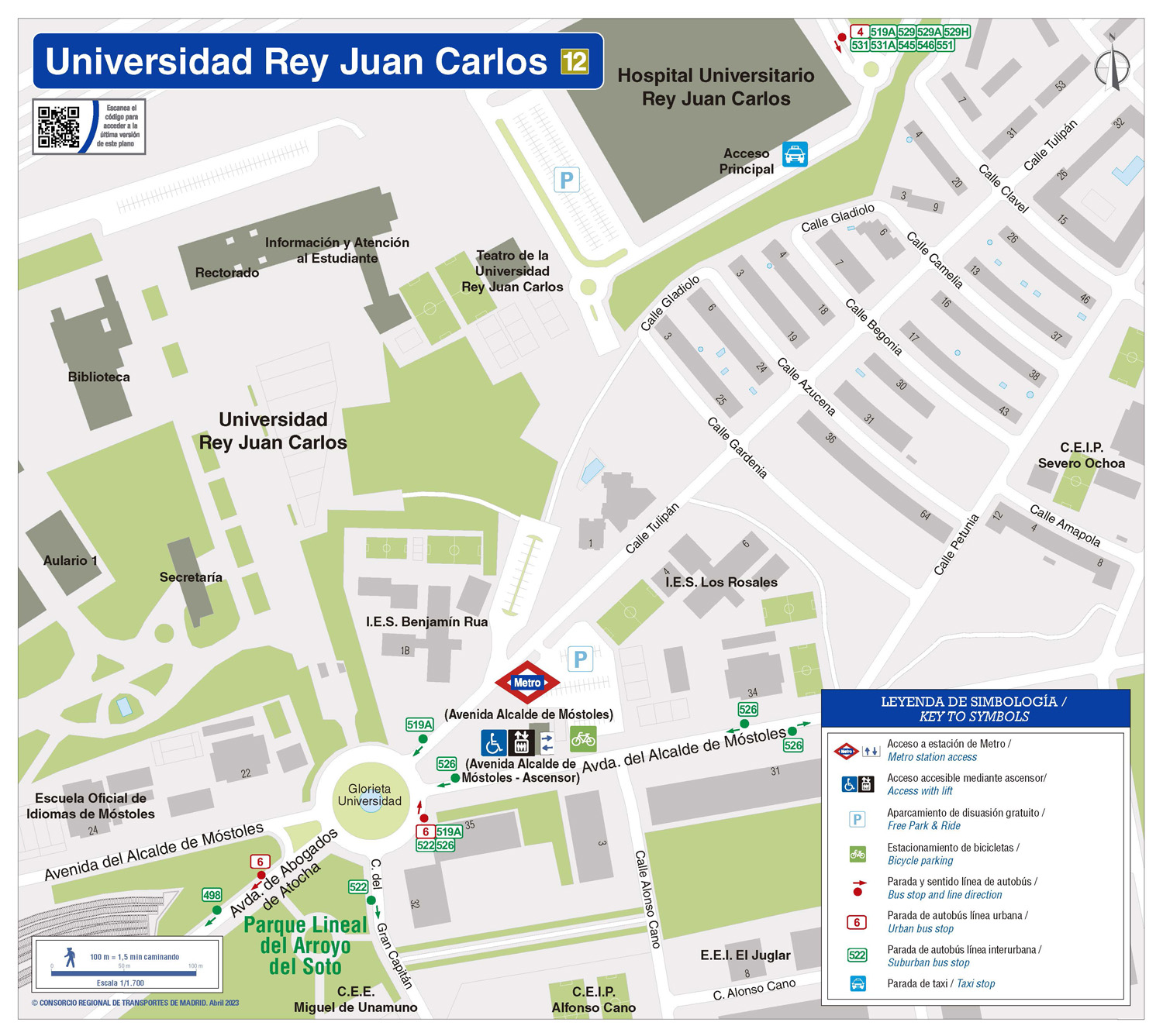 Zonal map of Universidad Rey Juan Carlos metro station