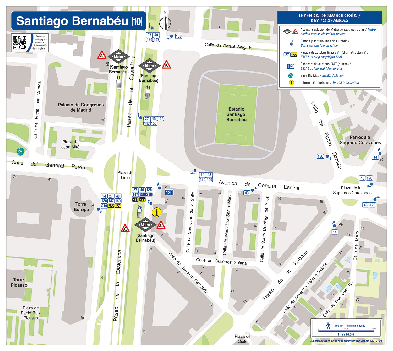 Plano Zonal Metro Santiago Bernabéu