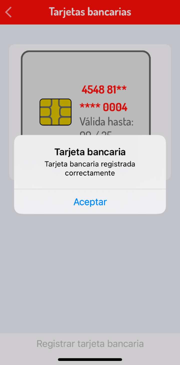 Alta tarjeta bancaria. Paso 4