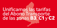 Unificamos las tarifas del Abono Transporte de zonas B3,C1 y C2