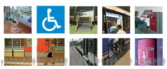 Different photographs illustrating accessibility in the public transport in Madrid